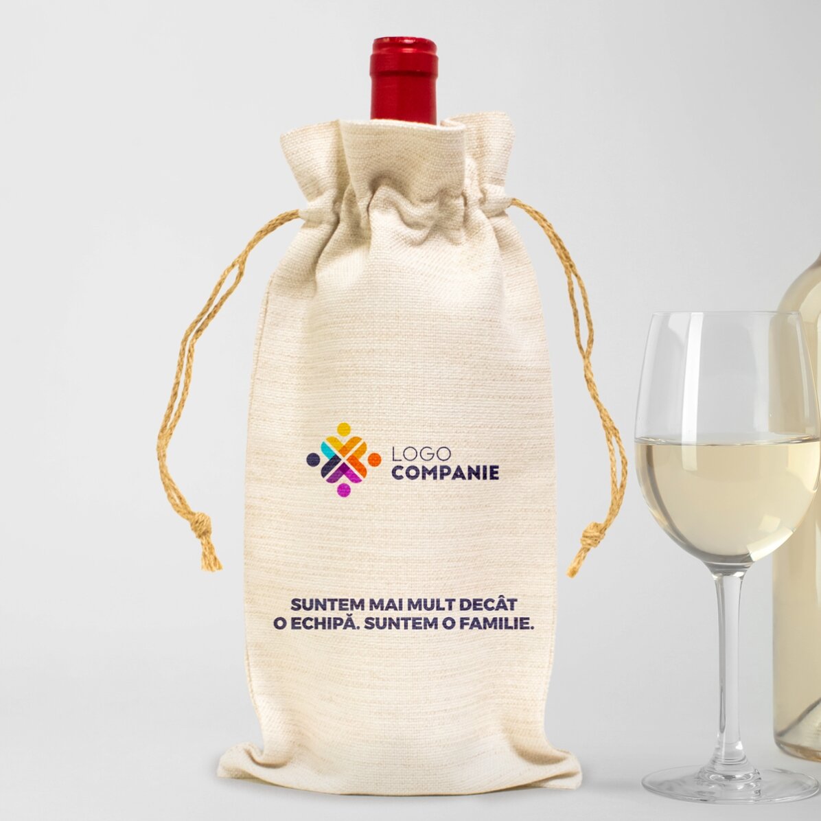 Personalised bag for wine bottle with logo and text